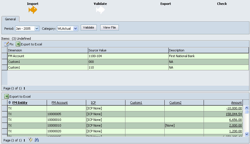 The image shows the Validation form with mapping errors as described in the text preceding and following the image.